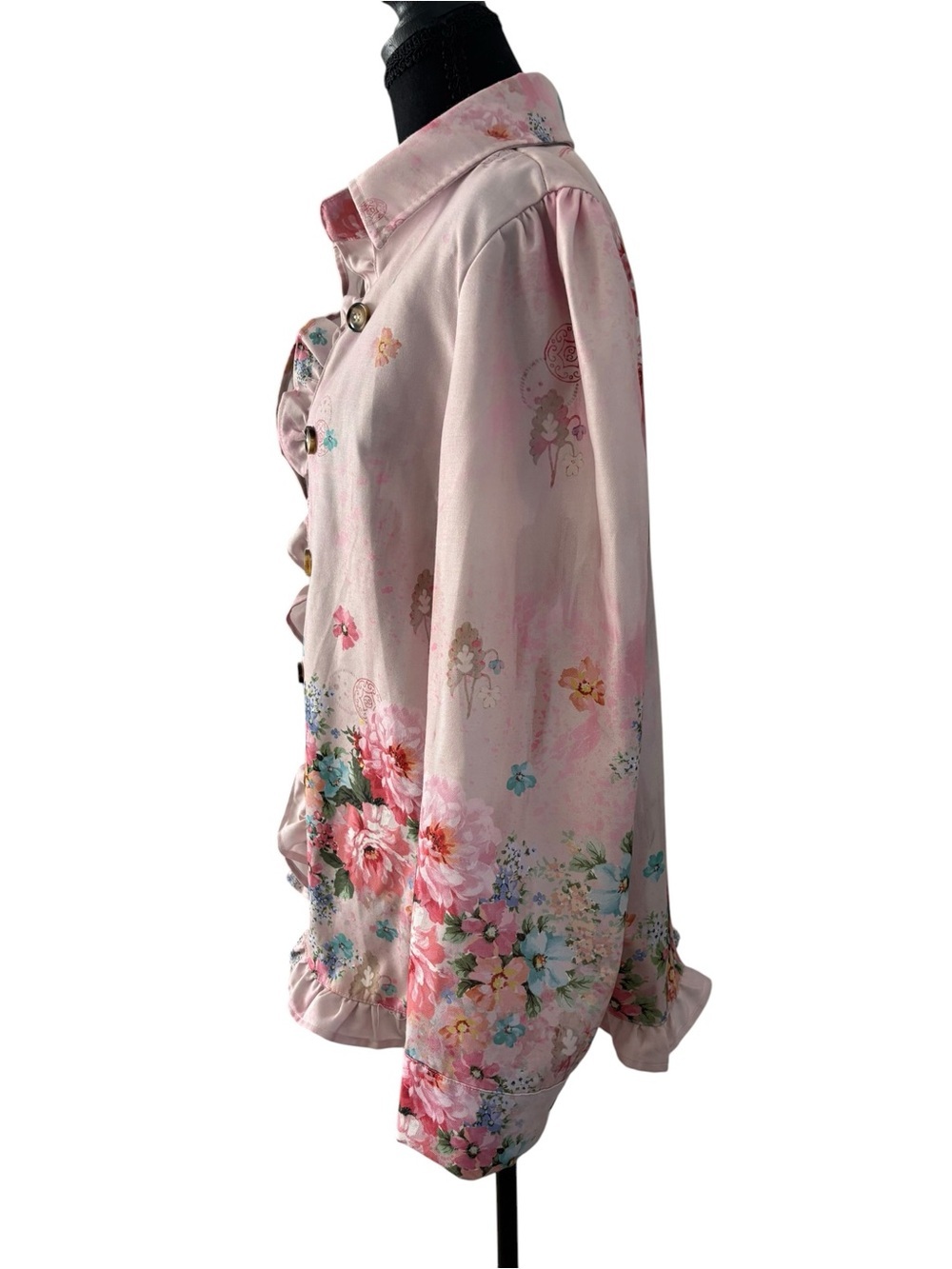 Pink Floral Ruffle-Trim Blazer Jacket - Picture 4 of 8